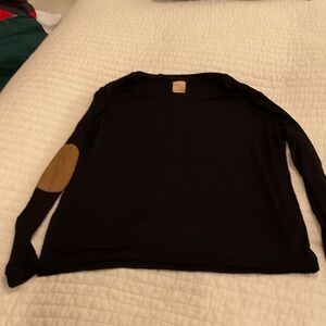 Zara Black Long Sleeve Tee with Tan Elbow Patch